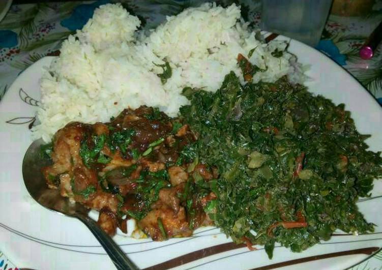 Rice served with pork and sukuma