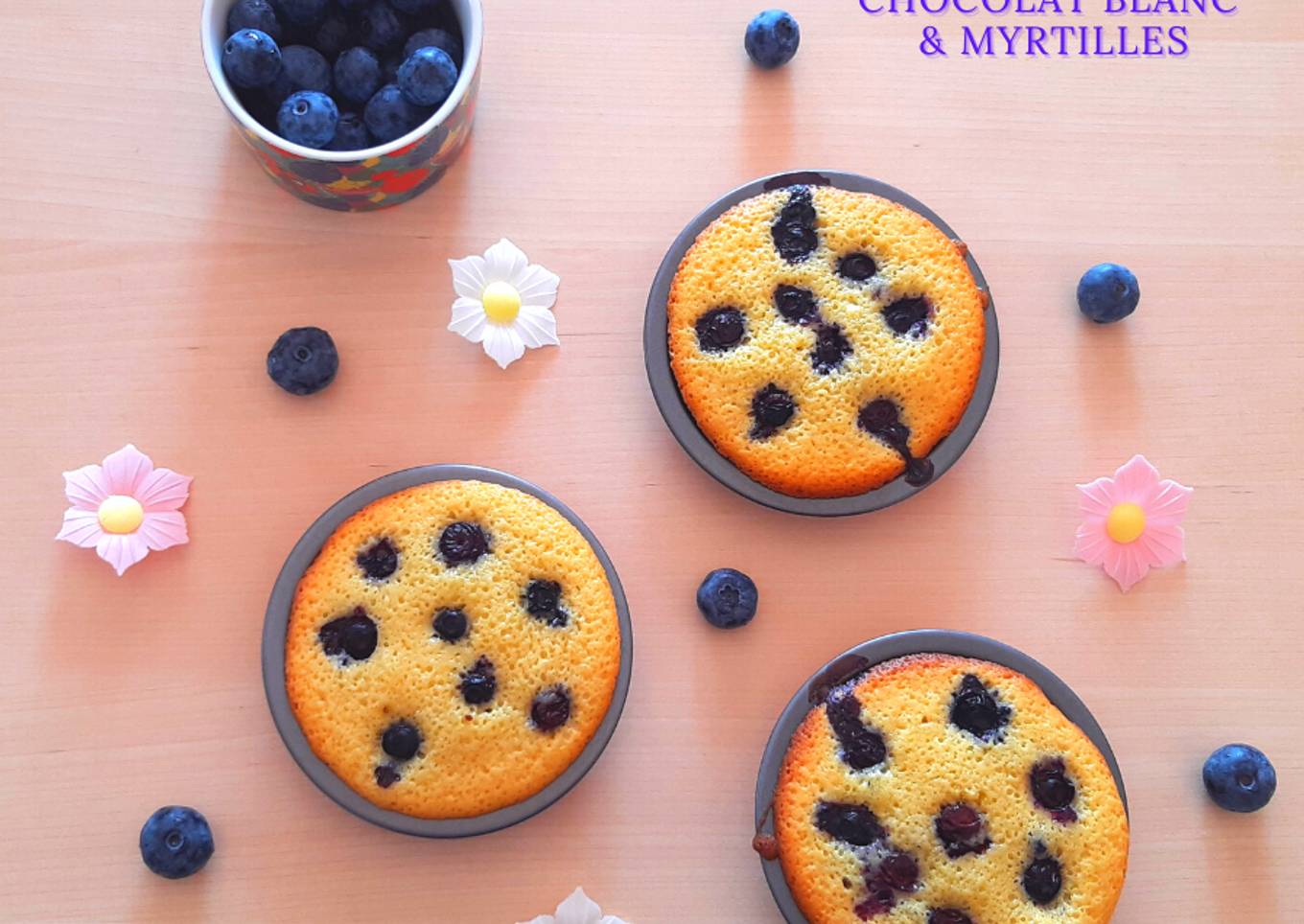 Petits moelleux chocolat blanc myrtilles