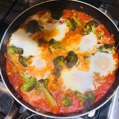 Broccoli and pea shakshuka A picture of Broccoli and pea shakshuka.