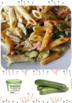 Une photo de Gratin de pennes aux courgettes et Boursin