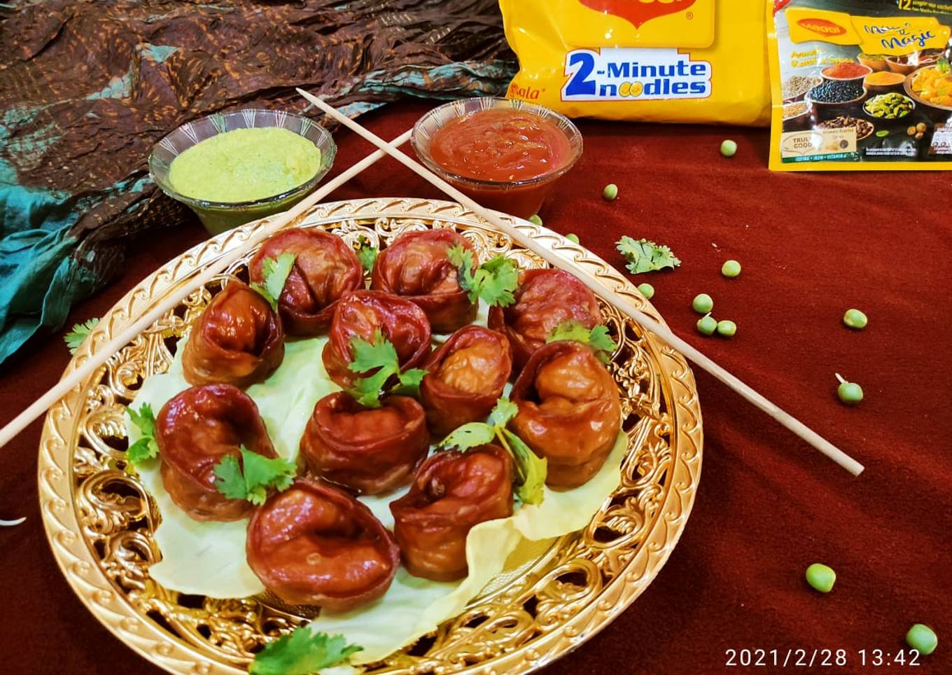 Red Maggi noodles Momos