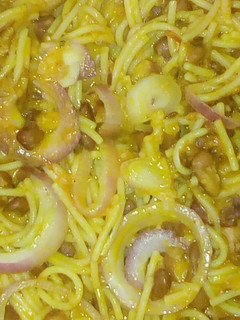 A picture of Beans and spaghetti.