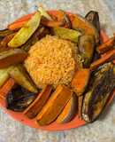 Arroz amarillo con verduras asadas