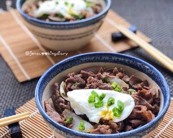 Easy Serving Recipe Gyudon with Poached Eggs Home Style