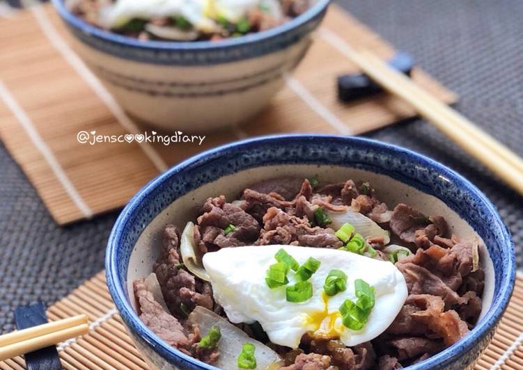 Recipe of Yummy Gyudon with Poached Eggs