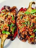Peperoni arrosto ripieni di farro, mozzarella e basilico