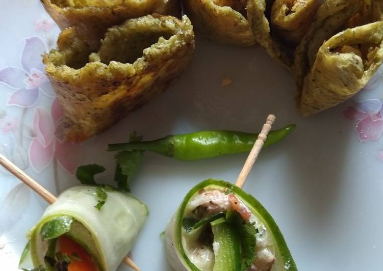 Recipe: Yummy Cucumber rolls with dal cheela rolls