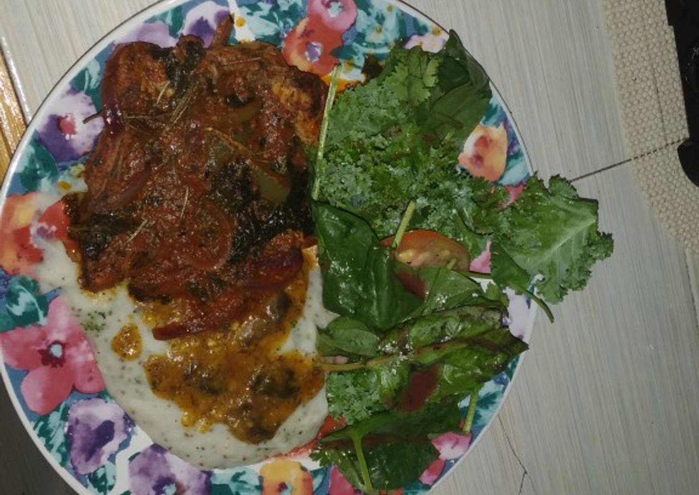 Smothered pork chops with mash potato
