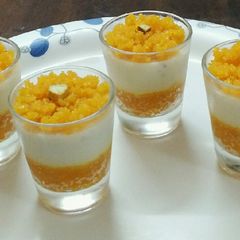 Motichur ladoo pannacotta A picture of Motichur ladoo pannacotta.