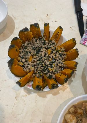 Hình của món Bí đỏ hạt dẻ hấp thịt.