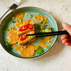 A picture of Seasoned Tofu with Peanut Sauce (Vegan).