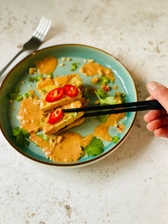 A picture of Seasoned Tofu with Peanut Sauce (Vegan).