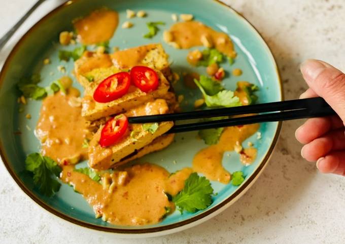 Simple Way to Prepare Perfect Seasoned Tofu with Peanut Sauce (Vegan)