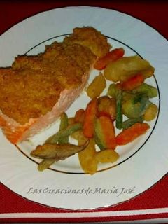 Una foto de Salmón con costra de quinoa