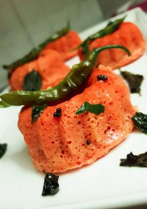 A picture of Red velvet dhokla.