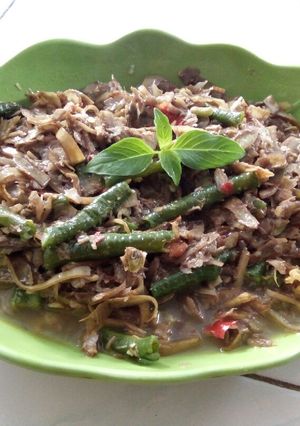 Foto resep Tumis jantung pisang (ontong) dan kacang panjang