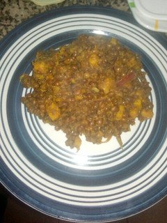 A picture of Porriage beans with unripe plantain.