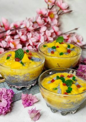 A picture of Sabudana Mango Pudding.