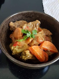 A picture of Crock pot beef vegetable soup.