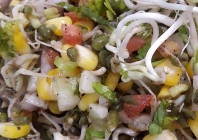 Sprouted Moong Corn Chaat Recipe