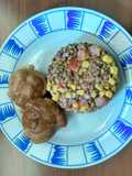 Paupiettes de cerdo y ensalada de lentejas