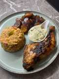 Alloco accompagné de riz et de poulet