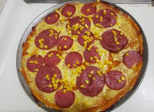 Una foto de Pizza con masa de papa 🍕🥔🍕🥔🍕...