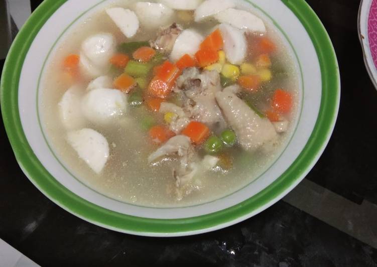 Sup ayam dengan frozen mix vegetables