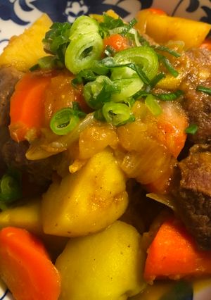 A picture of Japanese Beef Potato with Curry Powder.