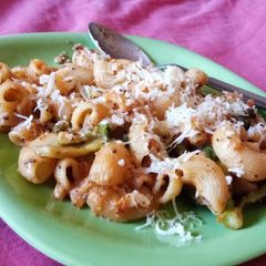 A picture of Red sauce pasta.