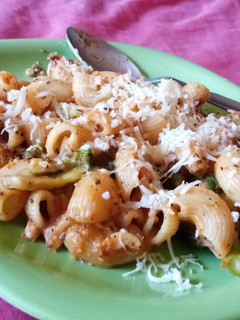 A picture of Red sauce pasta.
