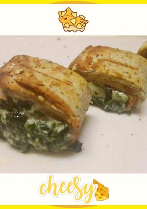 รูปของ 🍞ขนมปังโฮลเกรนโรลผักโขมอบชีส🧀🥬
