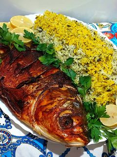عکسی از دستور 🌸سبزی پلو با ماهی مزه دارشده درسرکه🌸
