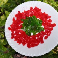 A picture of Tutti frutti made from water melon peels/rind.