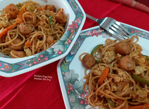 A picture of Chicken/Egg/Veg Noodles Stir Fry.