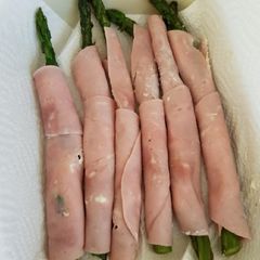 My Asparagus Wrapped in soft cheese and Ham A picture of My Asparagus Wrapped in soft cheese and Ham.