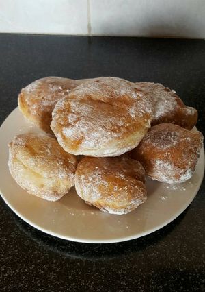 A picture of Doughnuts with sourdough starter.