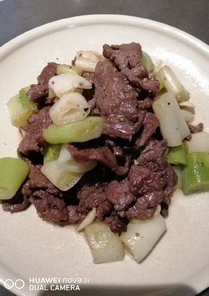 A picture of Sauteed Beef in Leeks.
