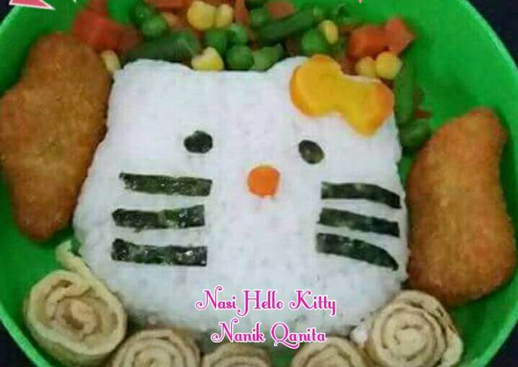 Langkah mengolah Nasi Hello Kitty Simple Bekal Sekolah TK, Lezat