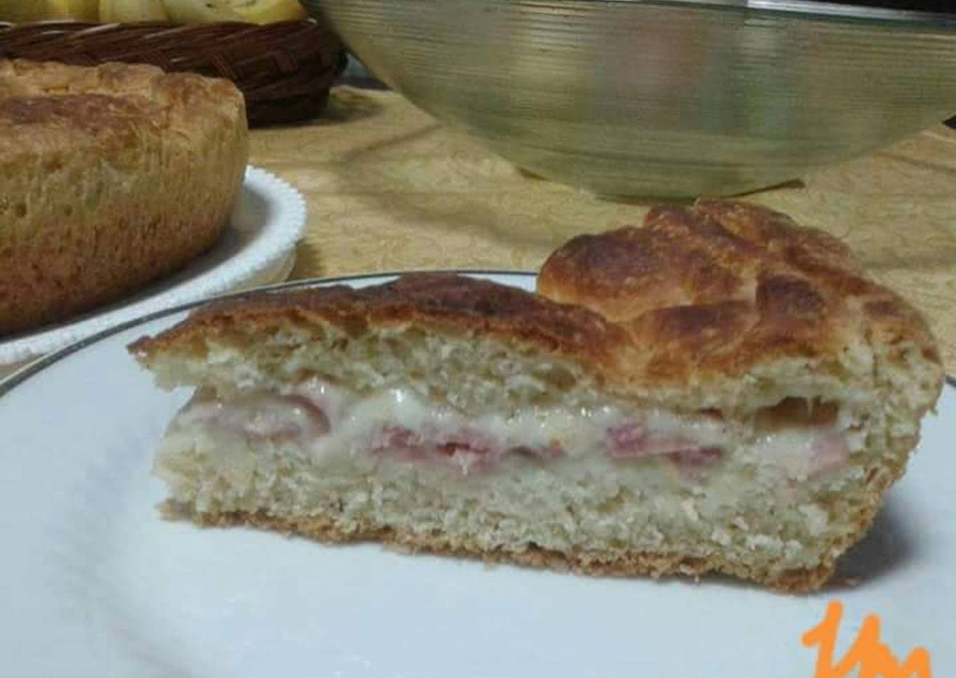 Torta rustica with mozzarella cheese and prosciutto cotto