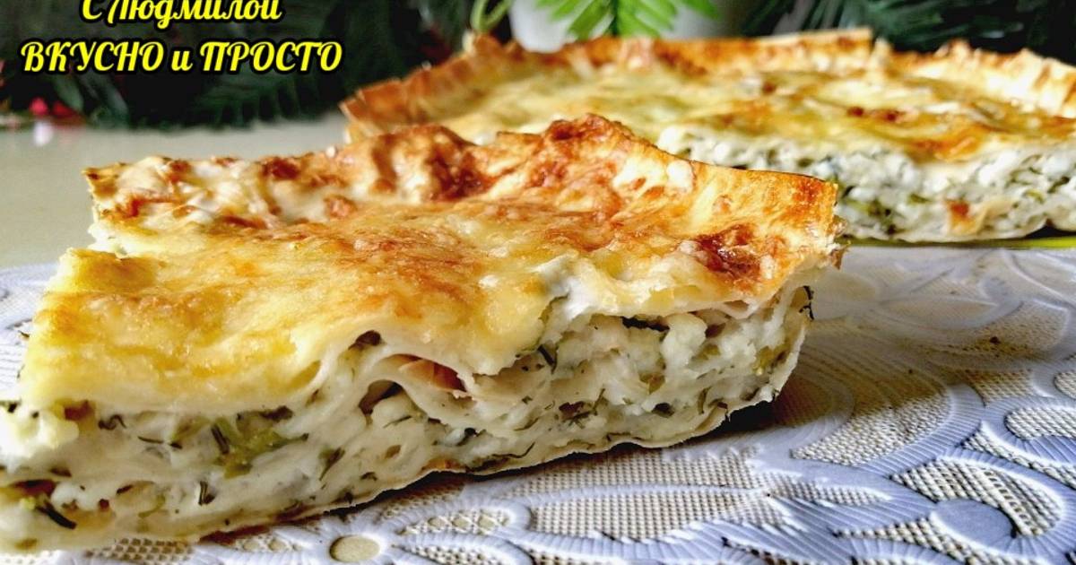 Пирог из лаваша с рыбными консервами и рисом