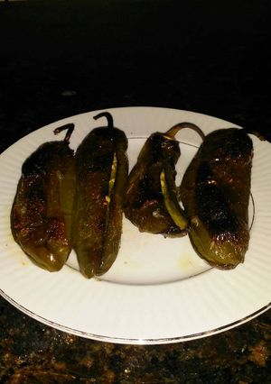 A picture of Brad's roasted chiles.