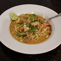 A picture of Thai style Shrimp and Pork Meatball Soup.