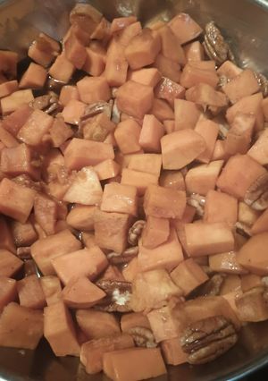 A picture of Pecans and Sweet Taters.