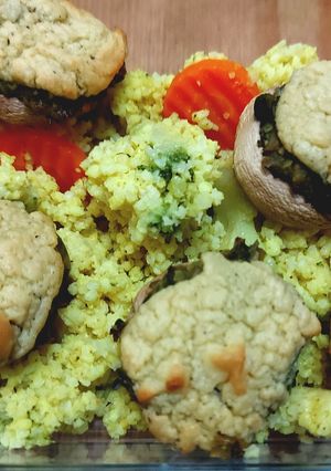 Töltött gomba spenóttal, csicseriborsóval Téné recept fotója