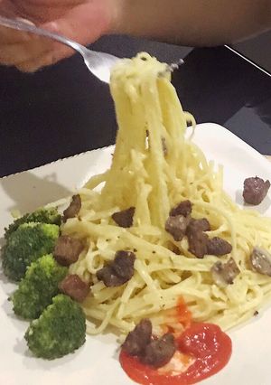 Foto resep Fettucini Carbonara with Wagyu cube(tanpa cream kental)