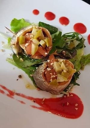 Foto di Turbanti di branzino, ripieni di zucconi crema di lamponi
