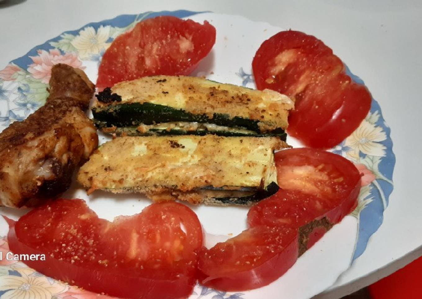 Muslo de pollo con "sándwich" de calabacín. Airfryer