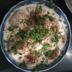 A picture of Twisty dahi bhalle.