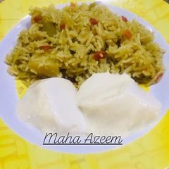 A picture of Vegetable rice with homemade yogurt.
